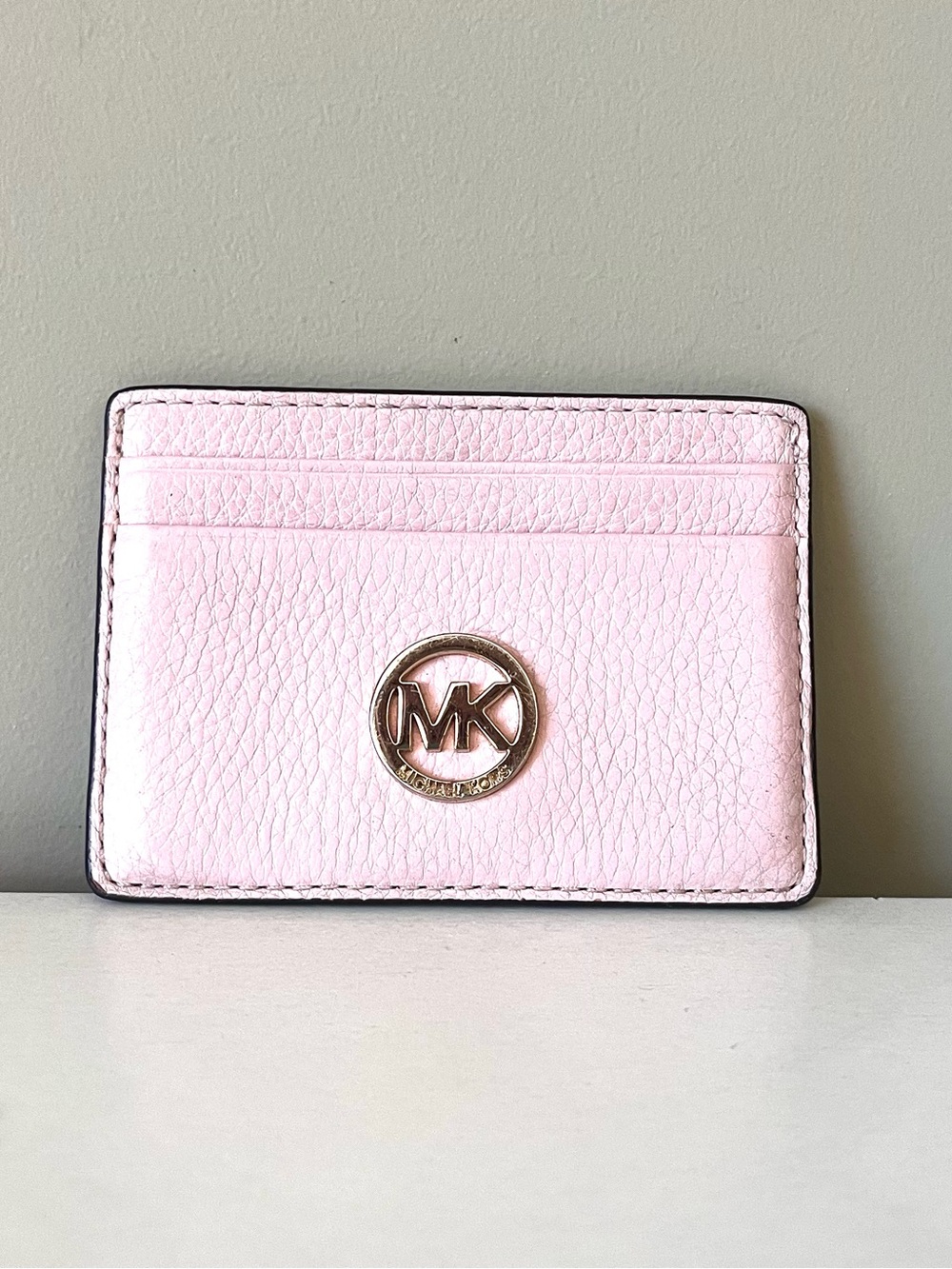 Michael Kors Pale Pink Mini Card Holder Gold Tone Logo